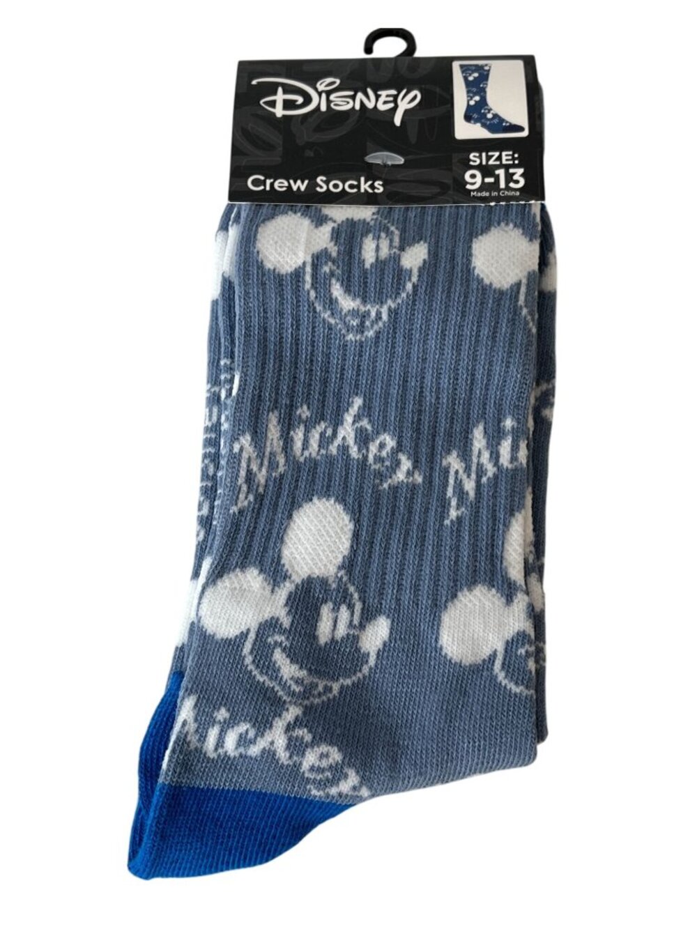 Disney Mickey Mouse Crew Socks Men's Size 9-13 Blue Character Novelty NWT